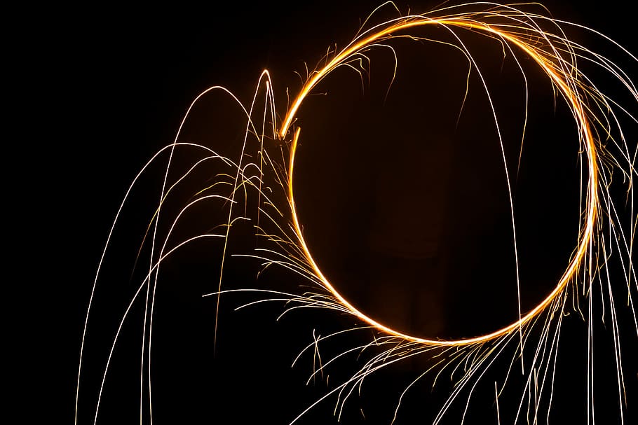 light painting, circle, motion, dark, fire, burn, night, curve HD wallpaper