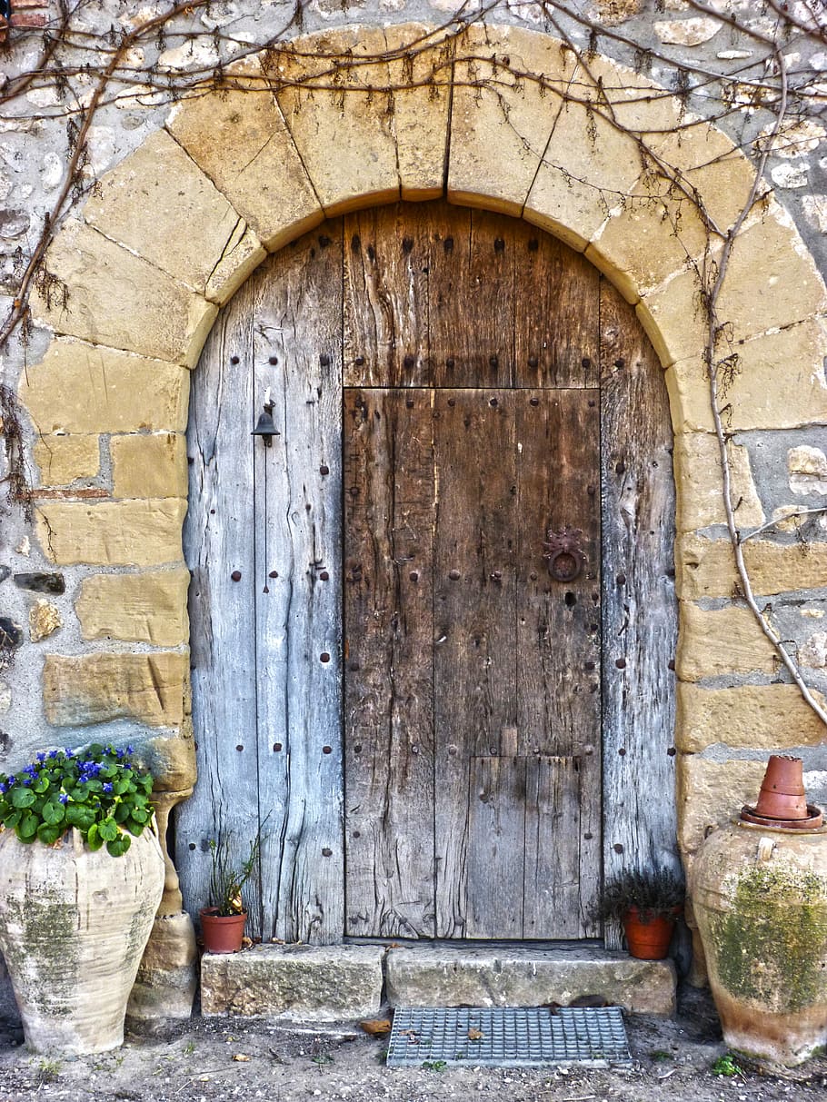 Old, Door, Segments, Farmhouse, Priorat, old door, arc, wood - material, HD wallpaper
