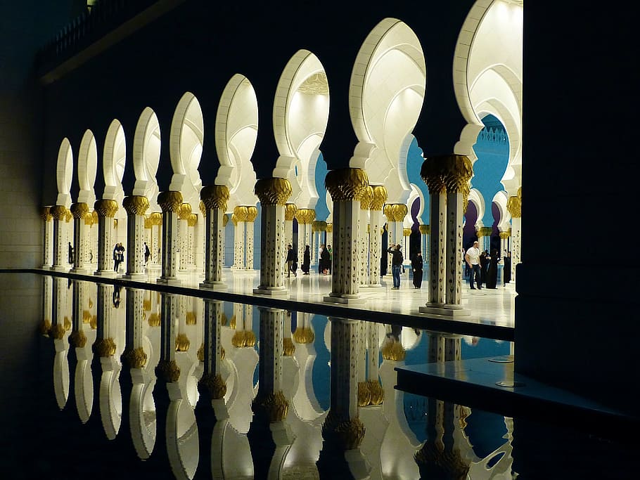 photo of white painted building, great mosque, abu dhabi, emirates HD wallpaper