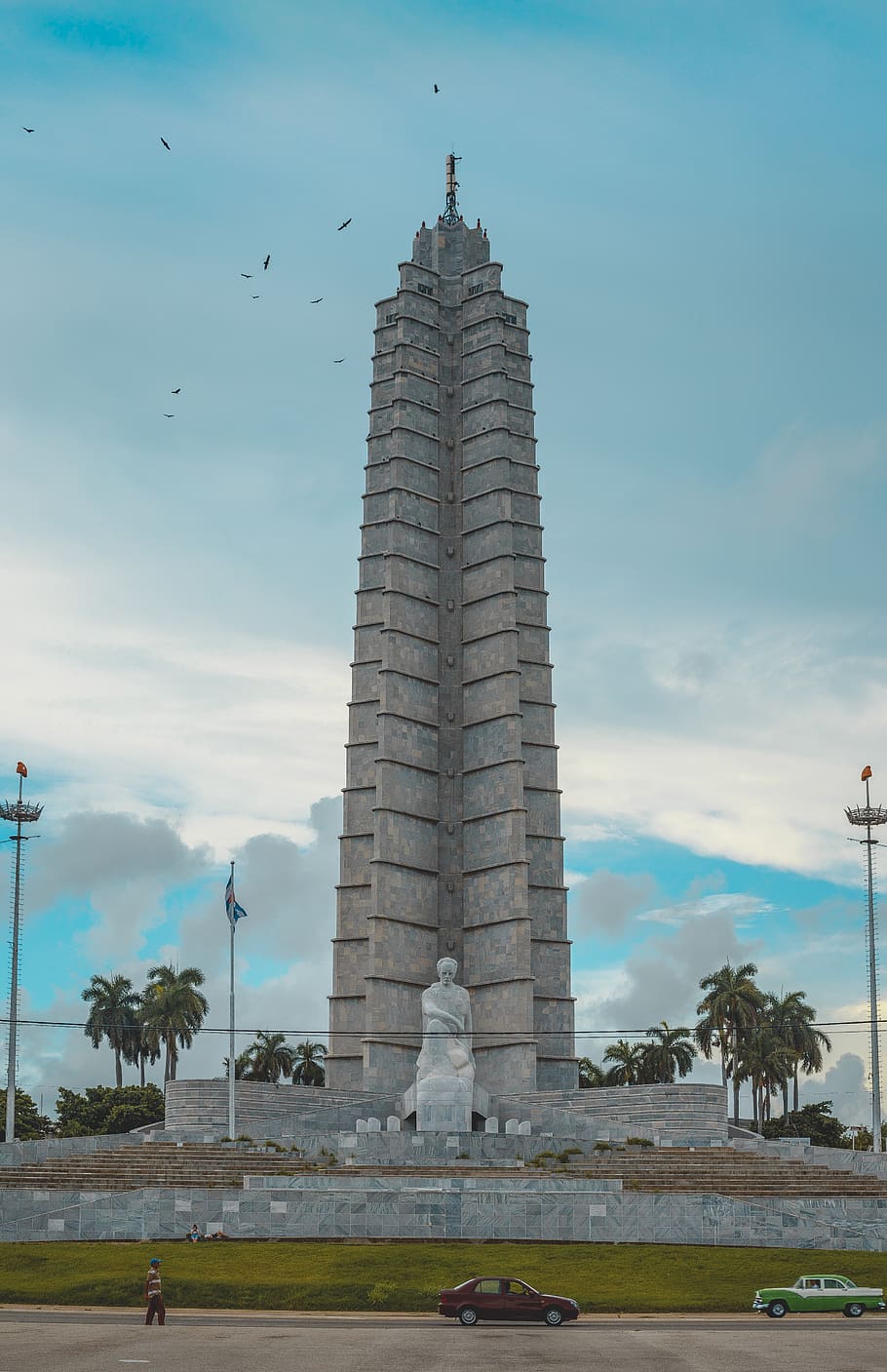 cuba, plaza, structure, sky, clouds, palms, statue, built structure HD wallpaper