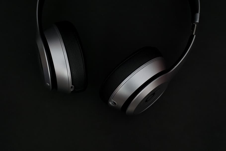 Music headphones of black background, technology, black Color