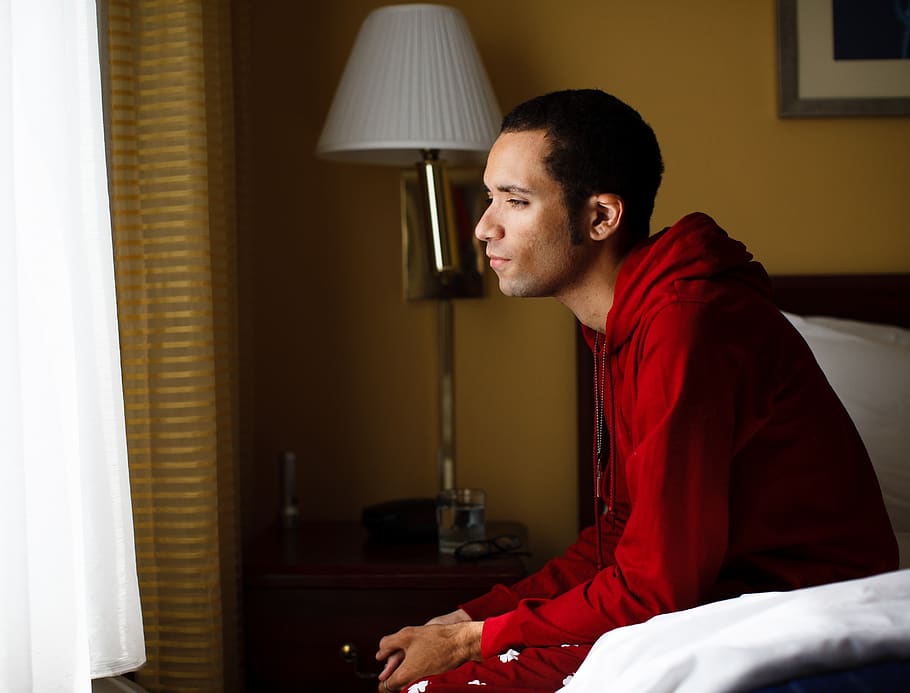 guy, man, watching, looking, alone, adult, male, window, morning HD wallpaper