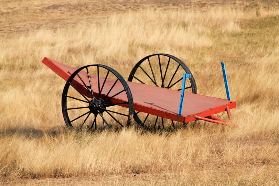 Cart, Plain, Landscape, Field, Nature, castilla, red, sunset HD wallpaper