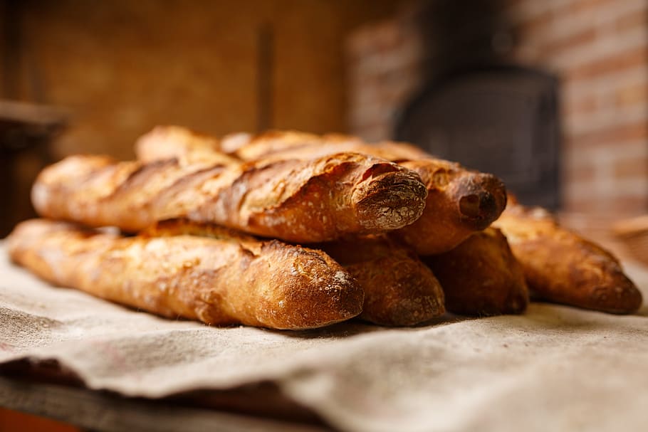six bread on gray textile, Bakery, Preparation, Fresh, fresh bread