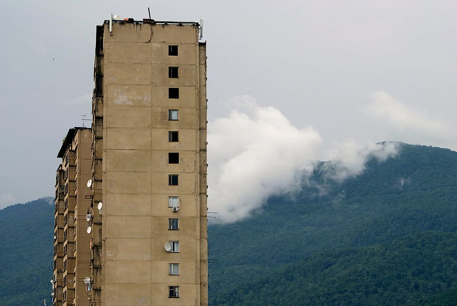 gagra, abkhazia, house, devastation, sky, mountain, built structure HD wallpaper