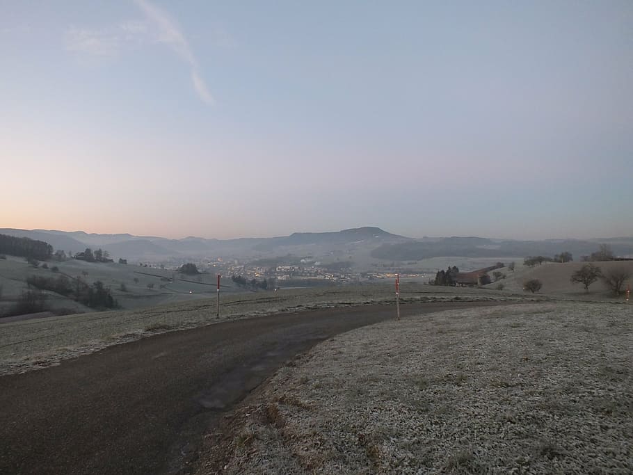 fog, cold, icy, wintry, winter, away, road, sky, landscape HD wallpaper