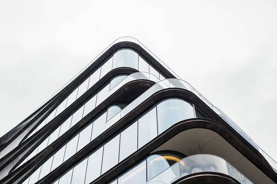 ant view of building, low angle photograph of glass building HD wallpaper
