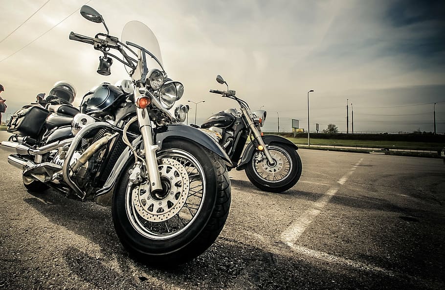 photo of black chopper motorcycle beside motorcycle, bike, motorcycles