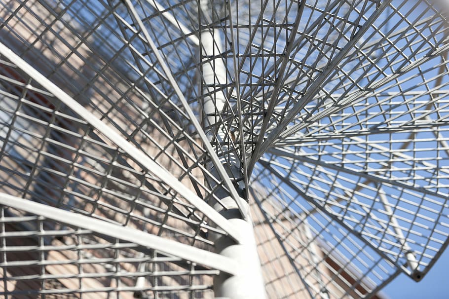 white metal spiral staircase during daytime, stairs, high, steps HD wallpaper