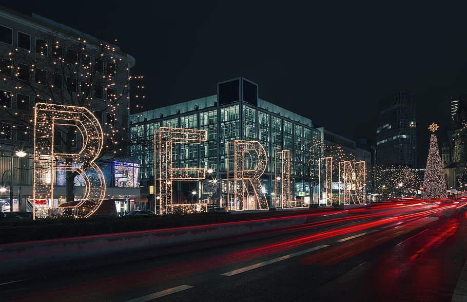 berlin, city, font, christmas, christmas lights, lighting, capital, HD wallpaper