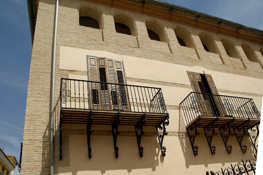 spain, lorca, balconies, shutters, andalusia, built structure HD wallpaper