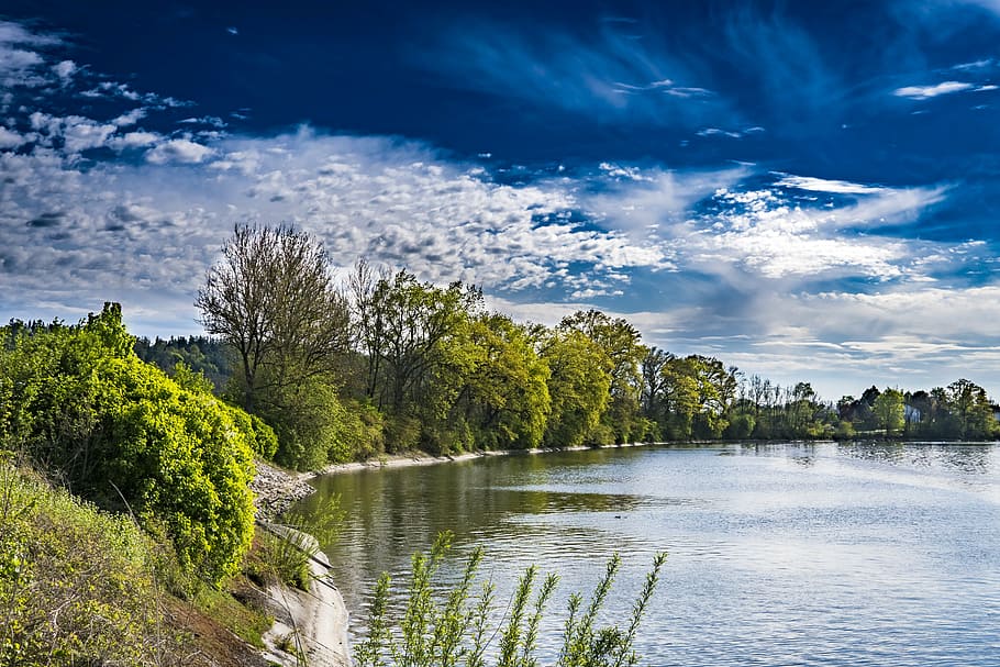 lake, sky, clouds, nature, water, blue, landscape, mood, beautiful HD wallpaper