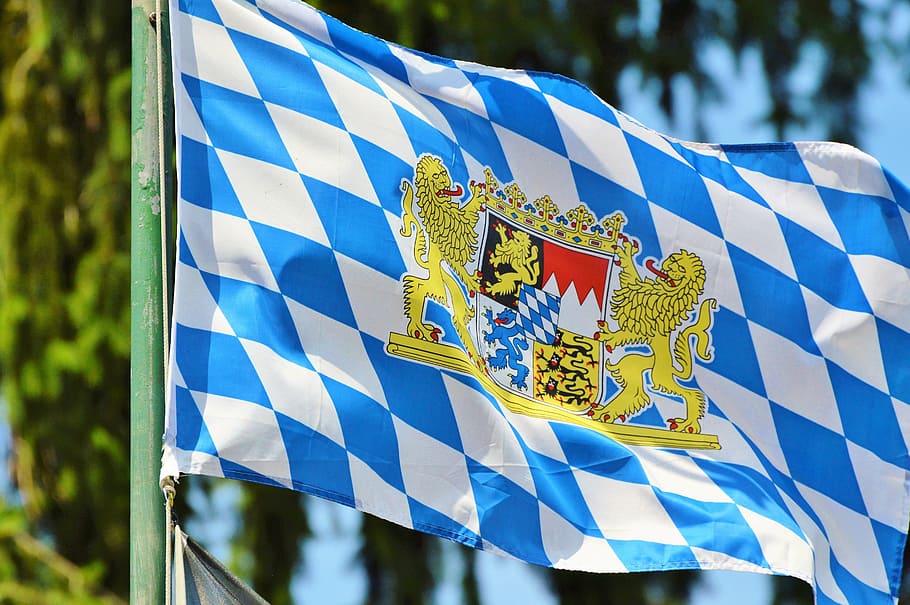 flag, bayern flag, bavaria flag, blow, flutter, wind, blue, HD wallpaper