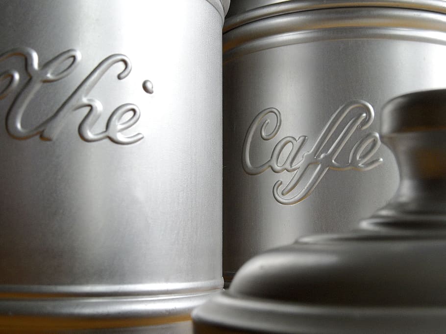 coffee, jars, coffee beans, cafe, caffeine, metallic, studio shot HD wallpaper