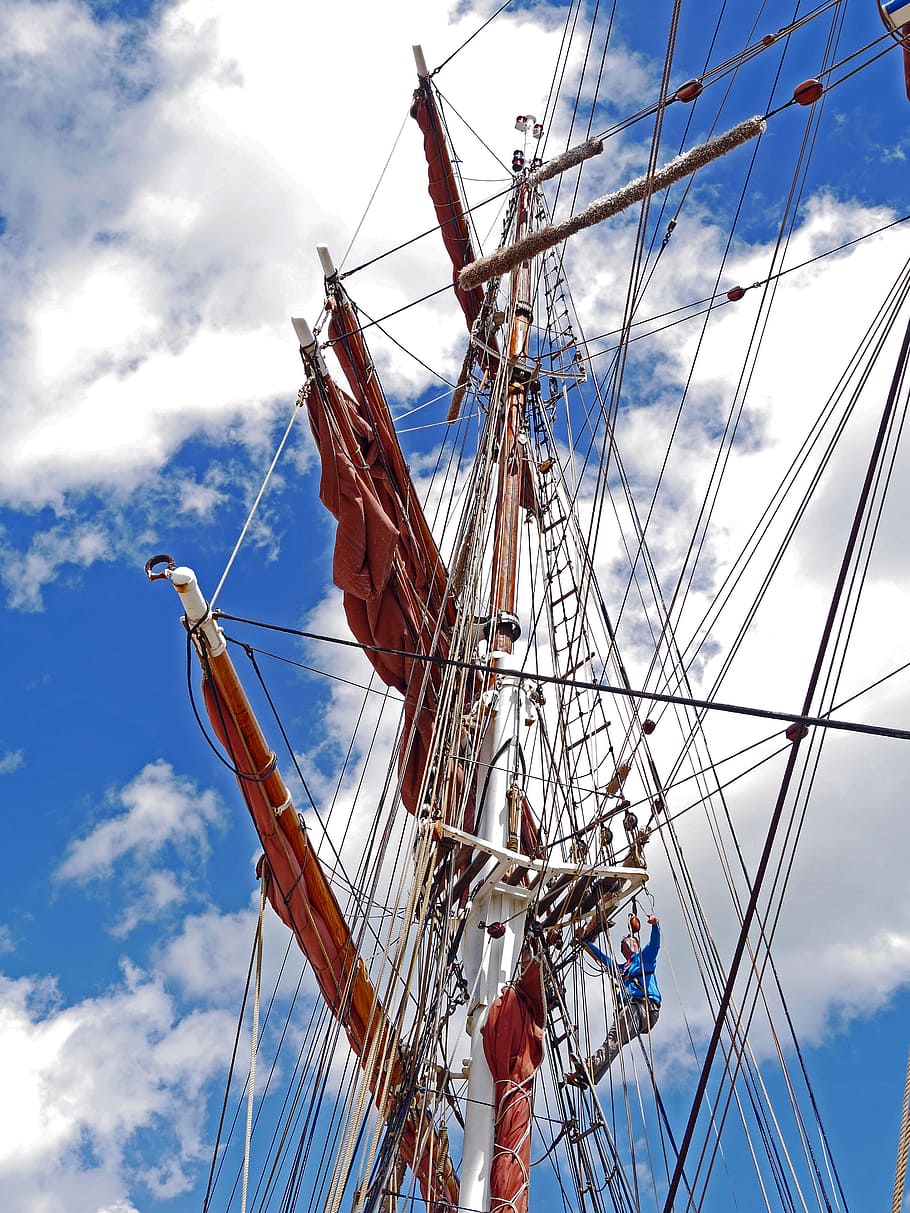 tall ship, main mast, rigging, sail, shrouds, ropes, thaw, sailing vessel, HD wallpaper