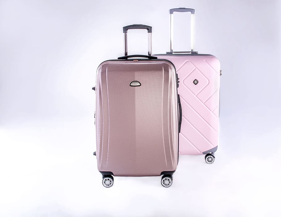 two pink hard travel luggages, Metallic, Case, metallic luguagge, HD wallpaper