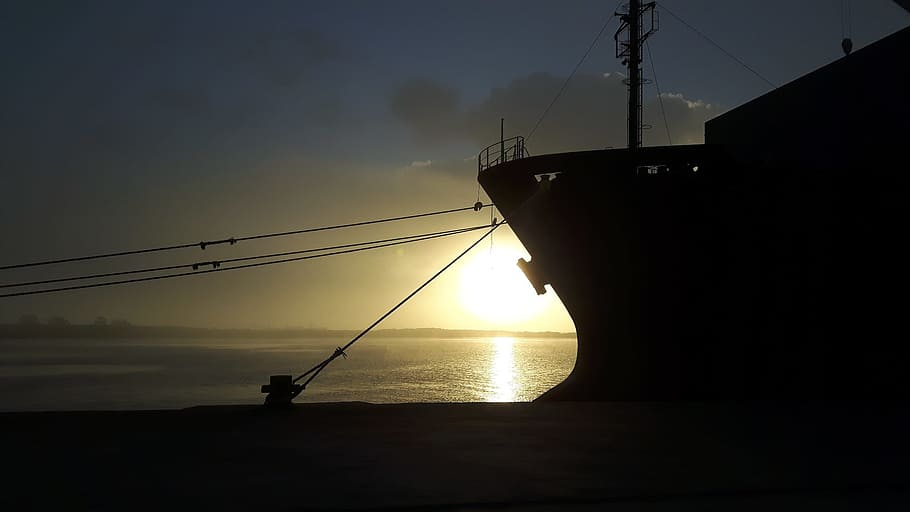 Horizons, Stevedore, Ship, silhouette, sunset, transportation HD wallpaper