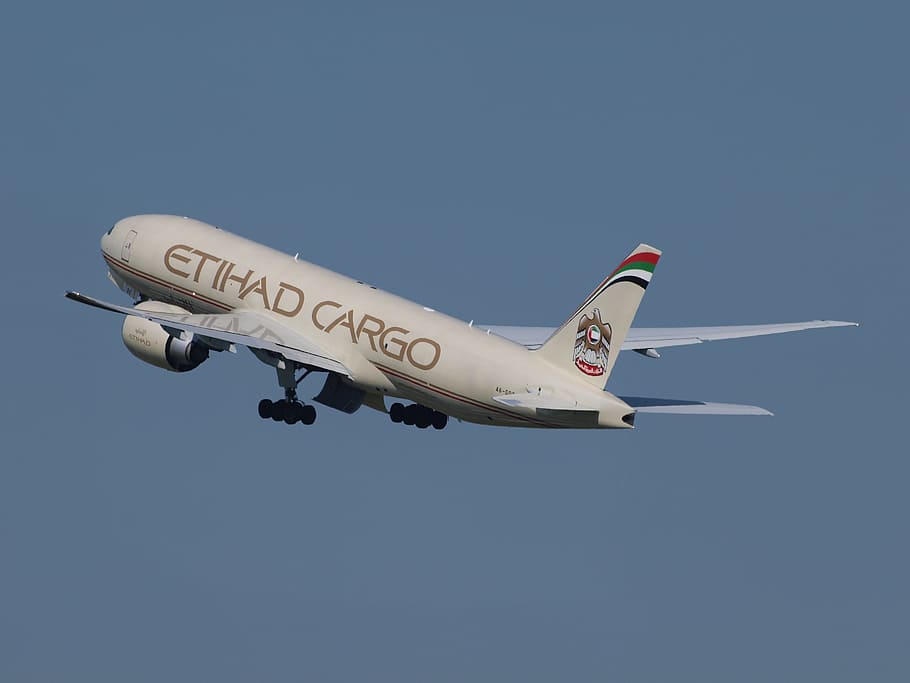 photo of white Etihad Cargo plane, Etihad Airways, Boeing 777