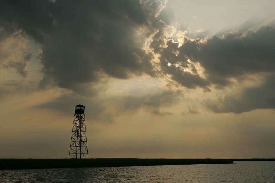 coast, tower, fire, dawn, dusk, landscapes, nature, cloud - sky HD wallpaper