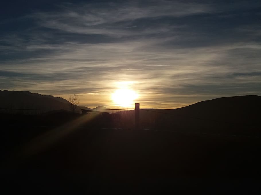 sun, light, sunset, landscape, setting sun, silhouettes, sky HD wallpaper