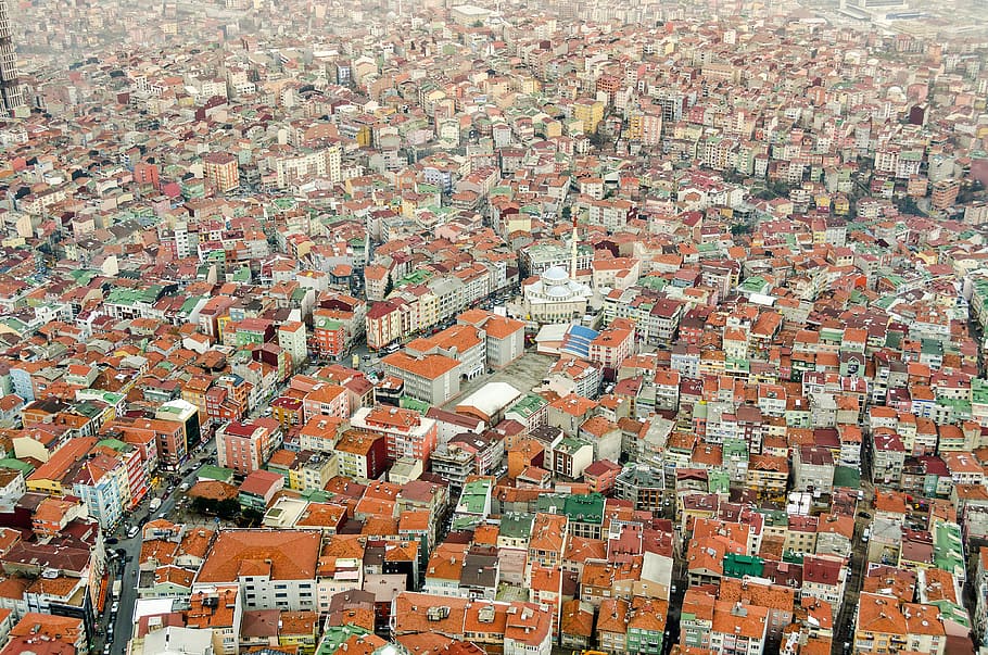 aerial photo of city houses, architecture, urban Scene, cityscape HD wallpaper