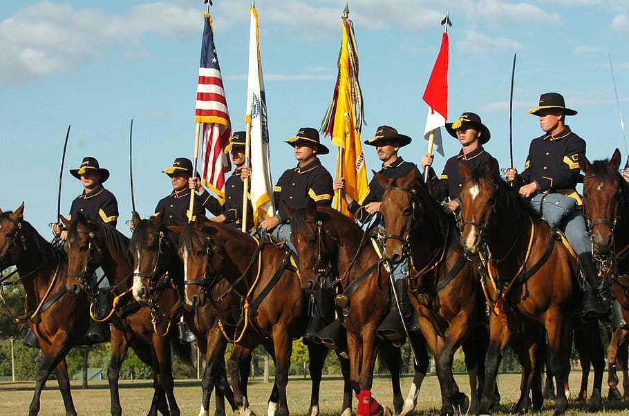 mounted color guard, military, history, horse, soldiers, traditional, HD wallpaper