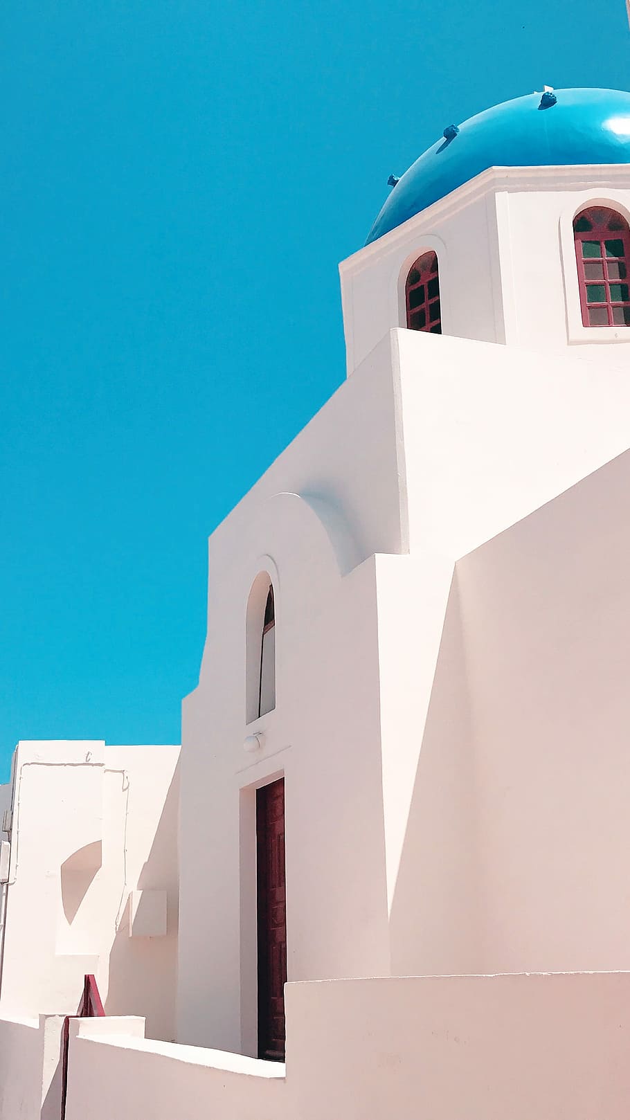 Santorini, Greece, white cathedral, building, architecture, dome HD wallpaper