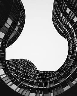 grayscale photo of low angle view of building, wormeye photo of building HD wallpaper