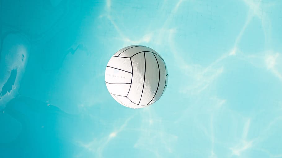 closeup photo of white ball on body of wager, water volleyball on pool, HD wallpaper