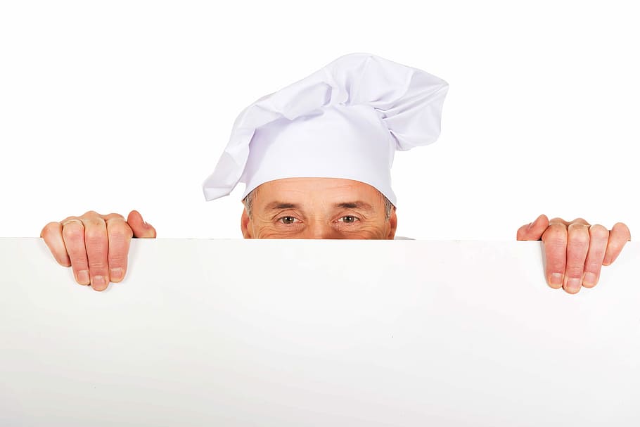 man wearing chef hat, cook, human, male, business, white background