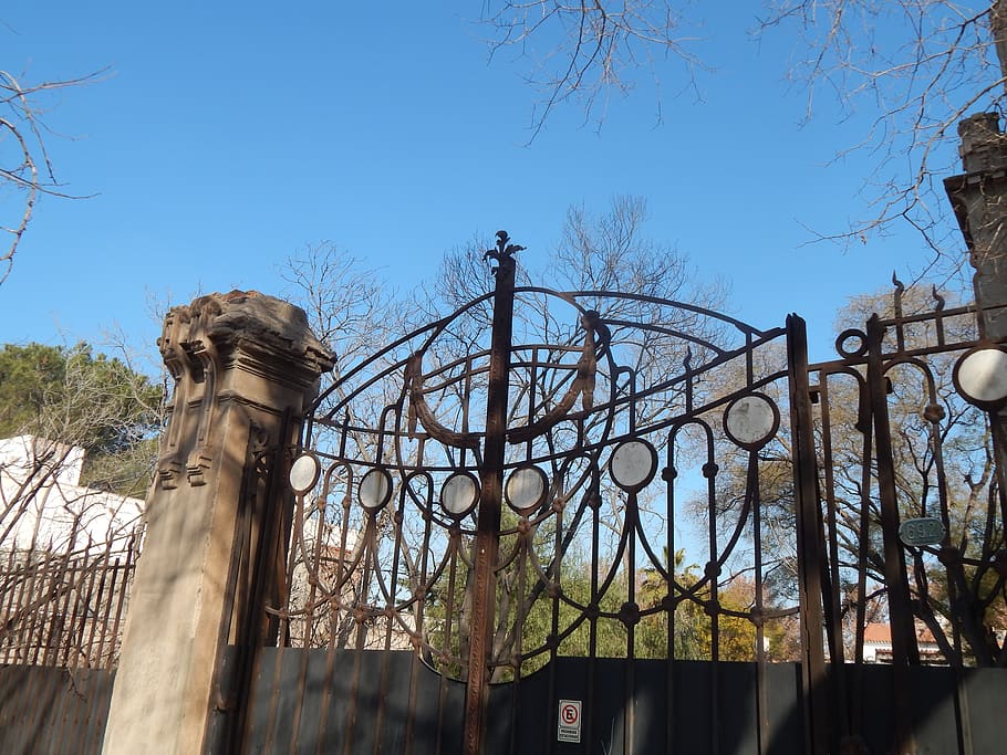 gate, iron gate, design, input, forging, sky, no people, nature HD wallpaper