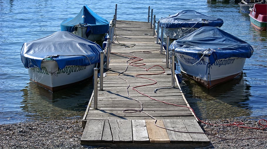 web, boats, water, jetty, pier, waters, wooden boards, chiemsee HD wallpaper