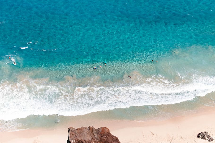 aerial view of ocean during daytime, aerial photography of seashore during daytime HD wallpaper