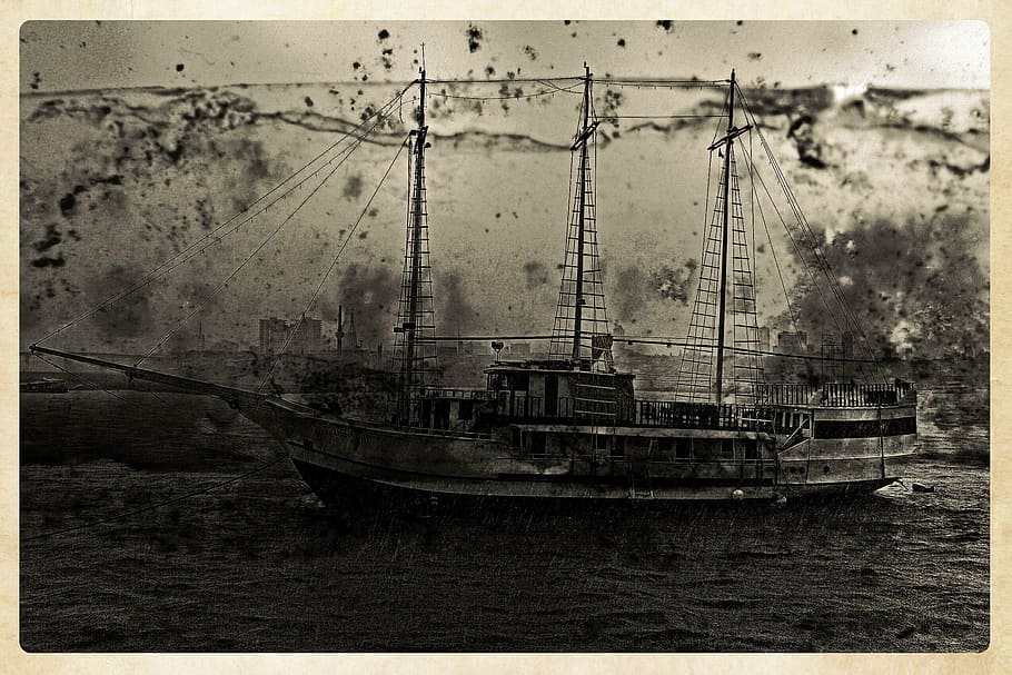 sailing, ship, boat, antique, artwork, river, frame, artistically HD wallpaper