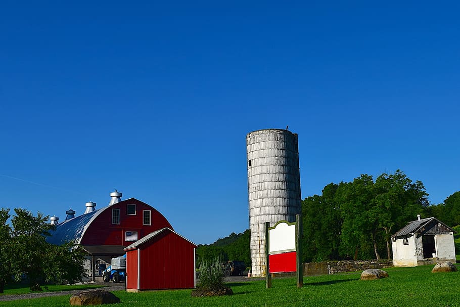 barn, silo, summer, farm, rural, agriculture, red, farming HD wallpaper