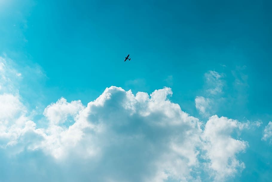 Little Plane Above The Clouds, airplane, blue, flying, minimalism, HD wallpaper