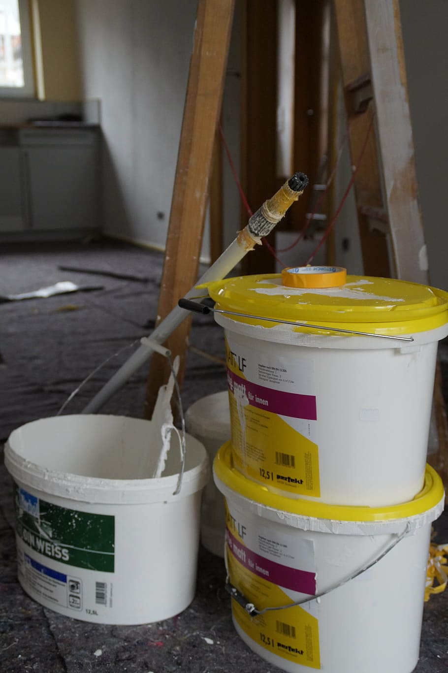 renovate, painting, painter, painter working, head, farbeimer HD wallpaper