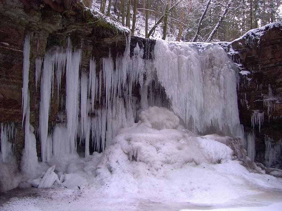 frozen waterfall, winter, icicle, wintry, mountain stream, cold ice HD wallpaper