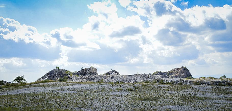 quarry, blue, sky, landscape, rock, summer, mine, outdoor, stone HD wallpaper