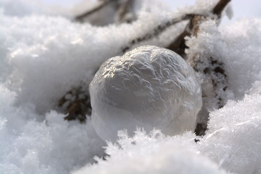 Soap Bubble, Frozen Bubble, wintry, cold, snow, ball, frost blister, HD wallpaper