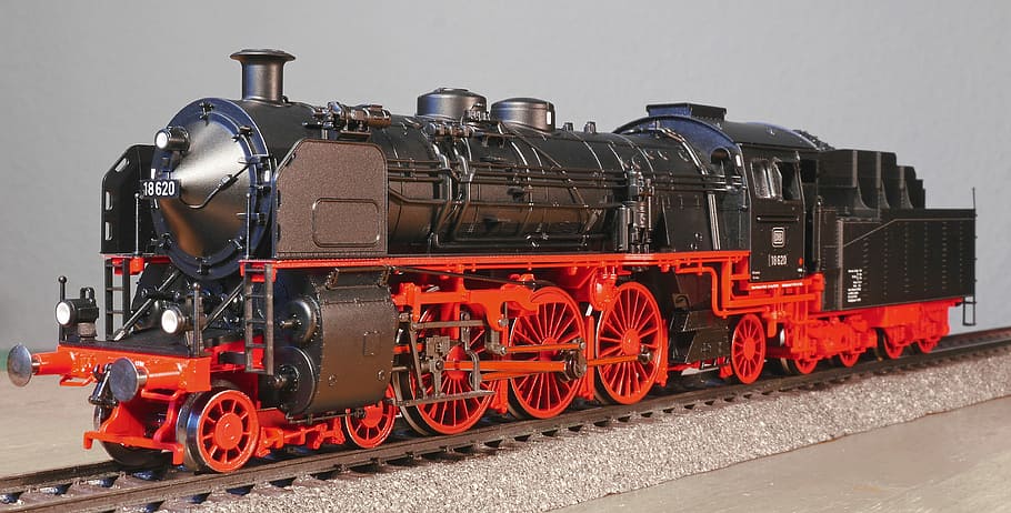 black and red train, steam locomotive, model, scale h0, bavarian s 3-6