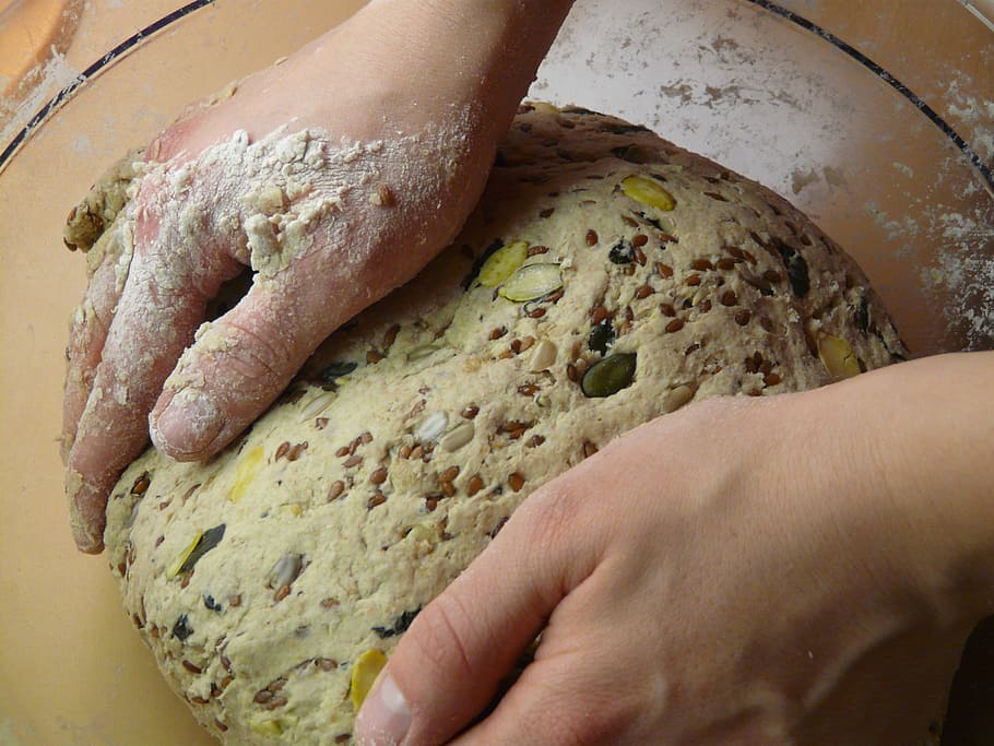 person kneading dough with beans, bread, form, unwrought, bake HD wallpaper