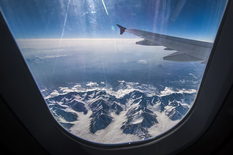 Mountains, Plane, Flight, Aviation, sky, height, blue, aircraft, HD wallpaper