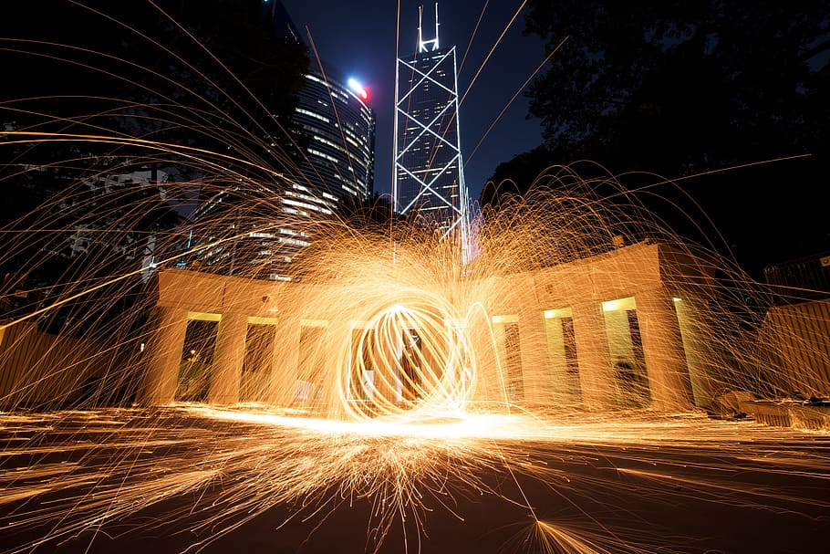 steel wool photography, Sparks, Light, Fire, Flames, Heat, action HD wallpaper