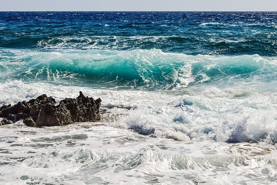 rocky coast, wave, smashing, wind, nature, landscape, power HD wallpaper