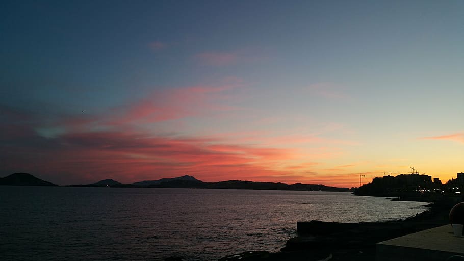 landscape, sky, night, water, sunset, scenics - nature, sea HD wallpaper