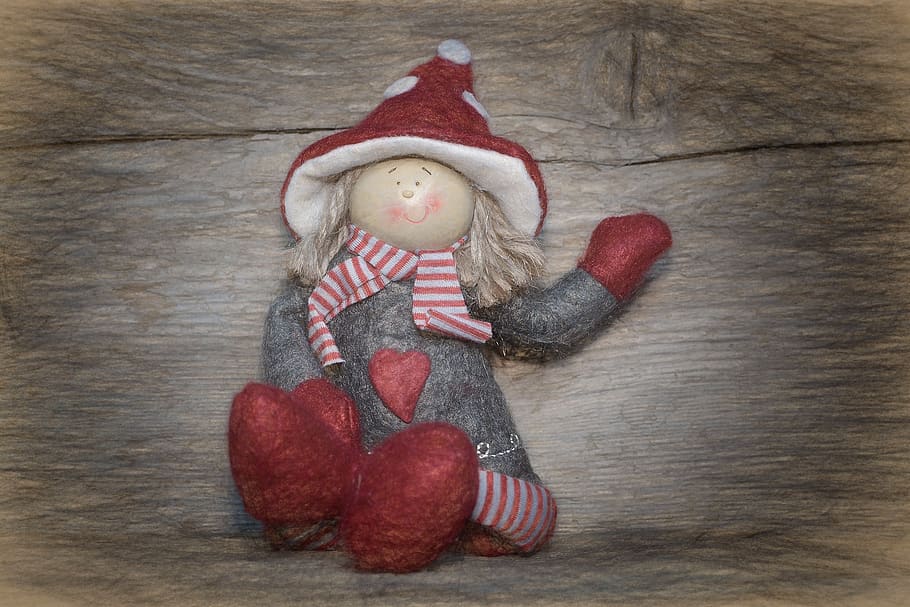 drawing, dwarf, imp, figure, sweet, small, deco, red, fabric HD wallpaper
