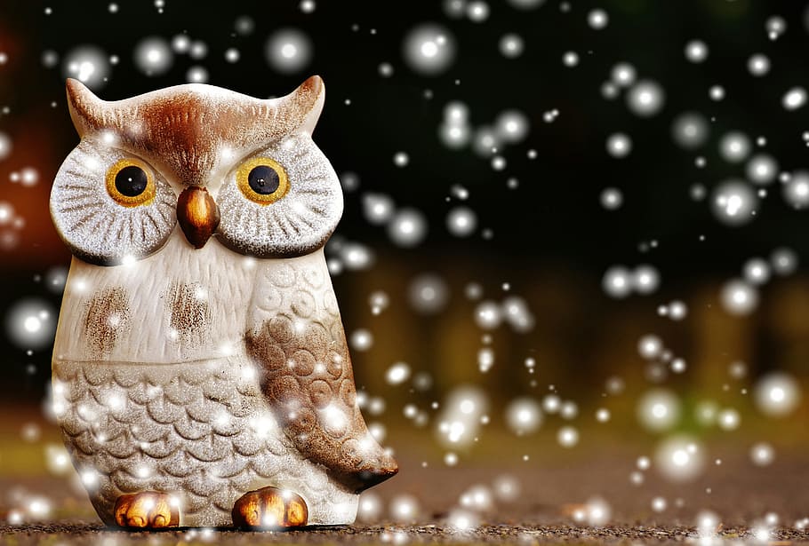 owl, bird, funny, snow, christmas, winter, ceramic, animal
