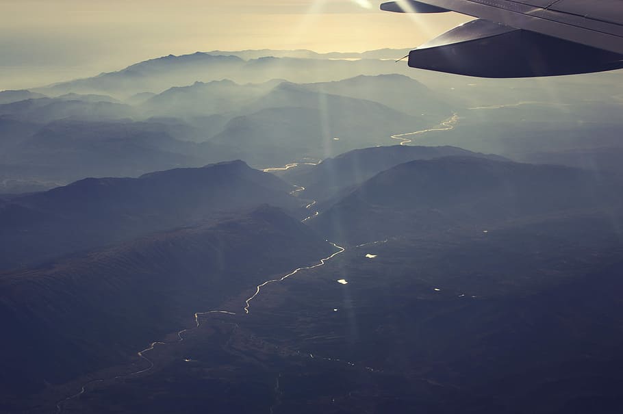 aerial photography of mountain, area photography of mountain range HD wallpaper