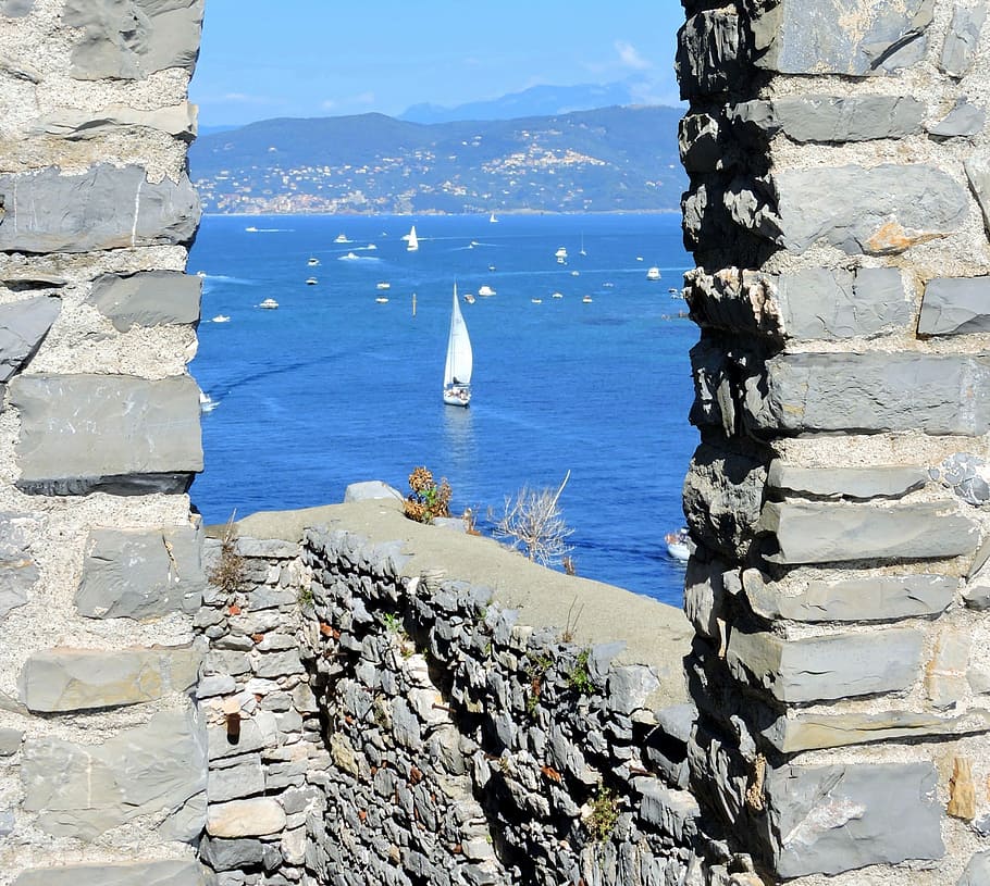 Window, Sea, Stone, Boat, Porto Venere, liguria, italy, water HD wallpaper